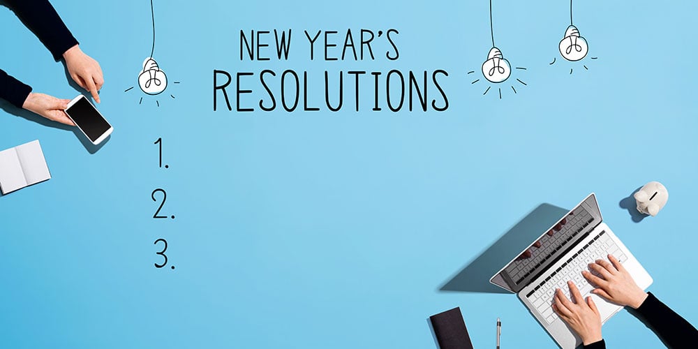 Text reading "New year's resolutions" on blue background