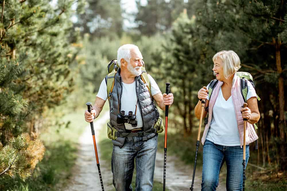 Happy couple hiking